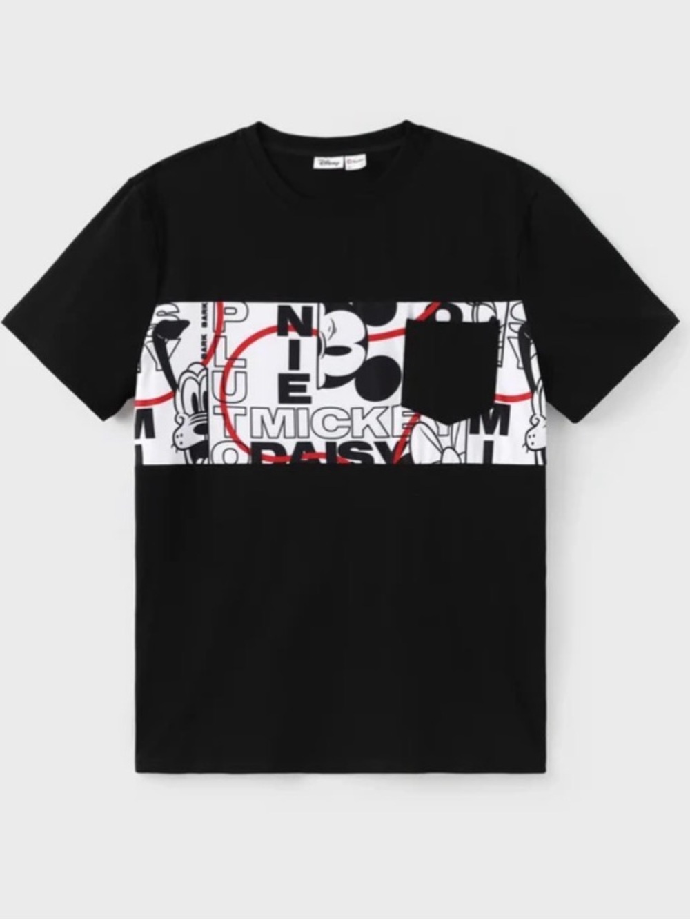 Disney Men Black and White Minnie Graphic Tee with Red Accents, Size M